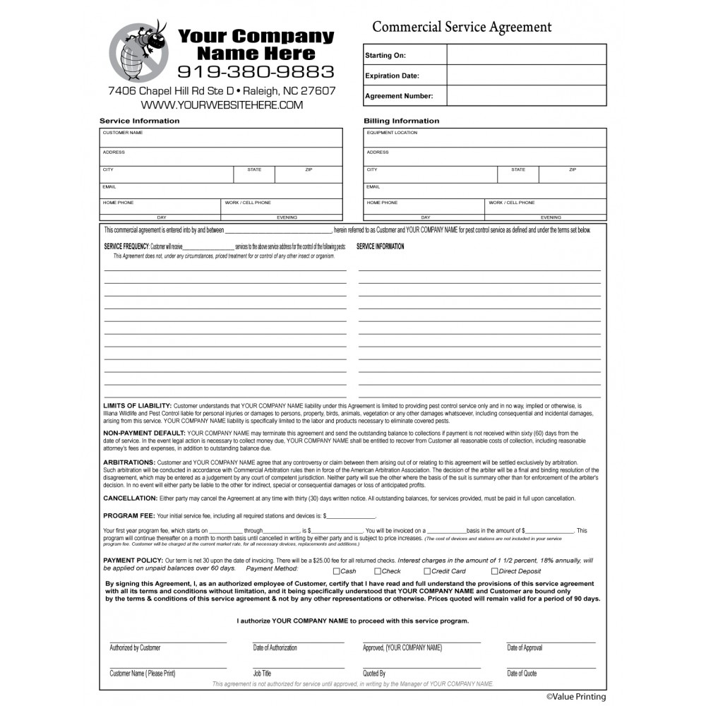 Printable Pest Control Service Agreement Template