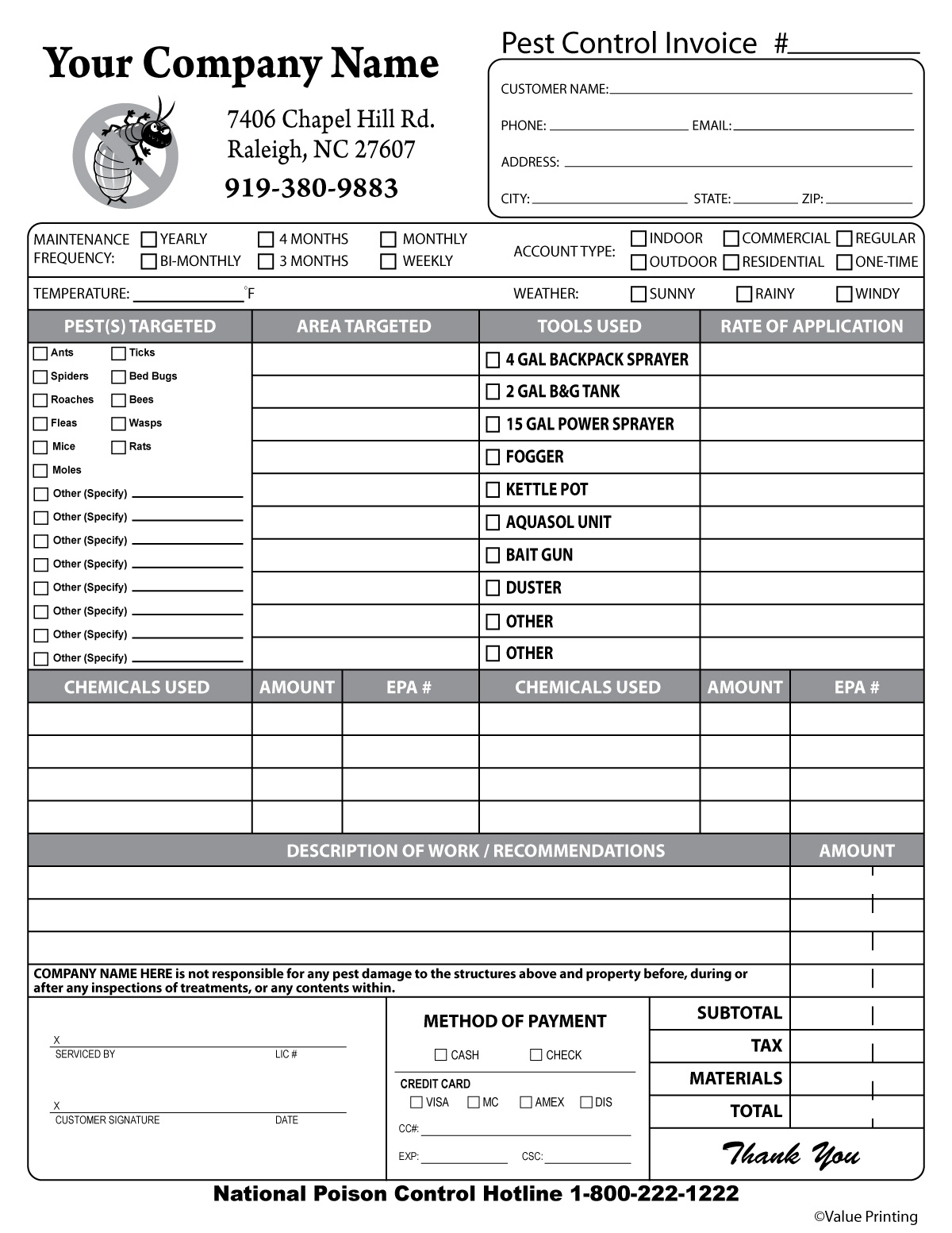 PEST-1010 Pest Control Invoice